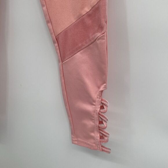 Justice Active Pink Colorblock Leggings Velvet Stripe Lace Up Sides size 10 - Picture 3 of 7